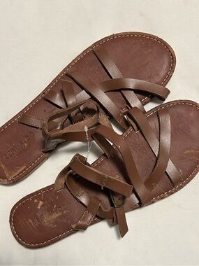 Aldo Brown Leather Strappy Slide Sandals